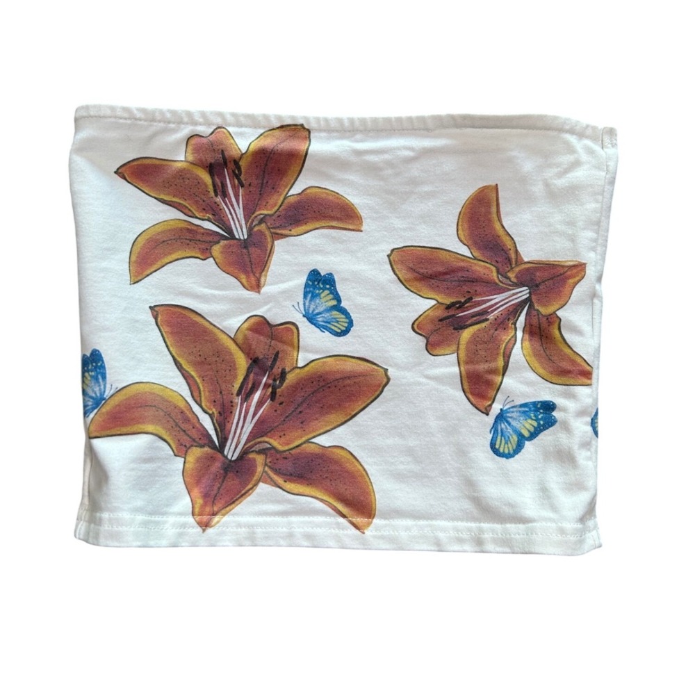 Edikted Womens Lily Butterfly Graphic Tube Top White Orange Summer XS